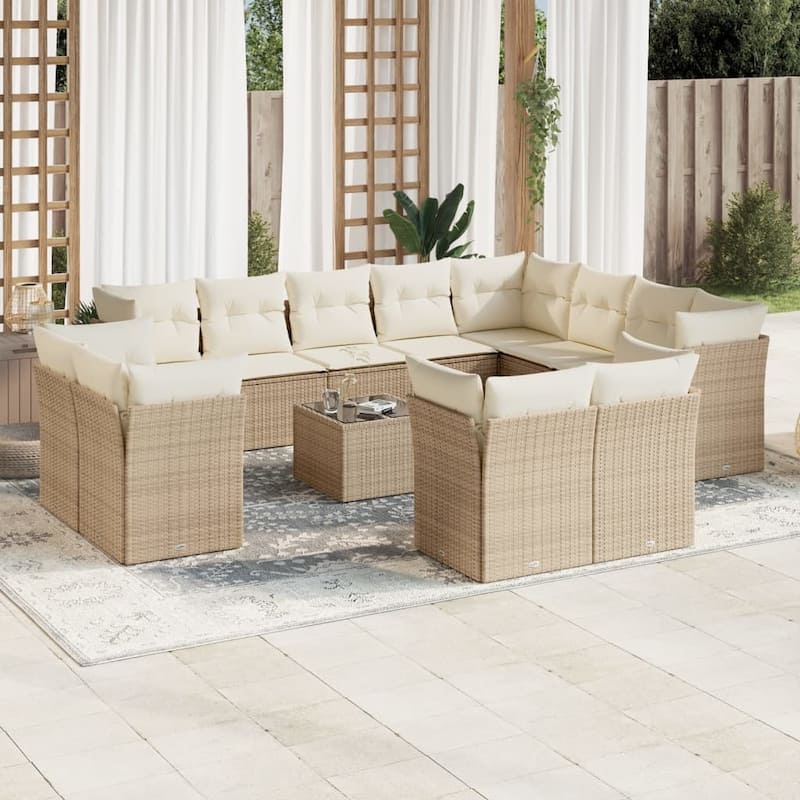 vidaXL Garden Sofa Set Beige PE rattan, powder-coated steel, tempered glass - 21.7 x 21.7 x 14.6