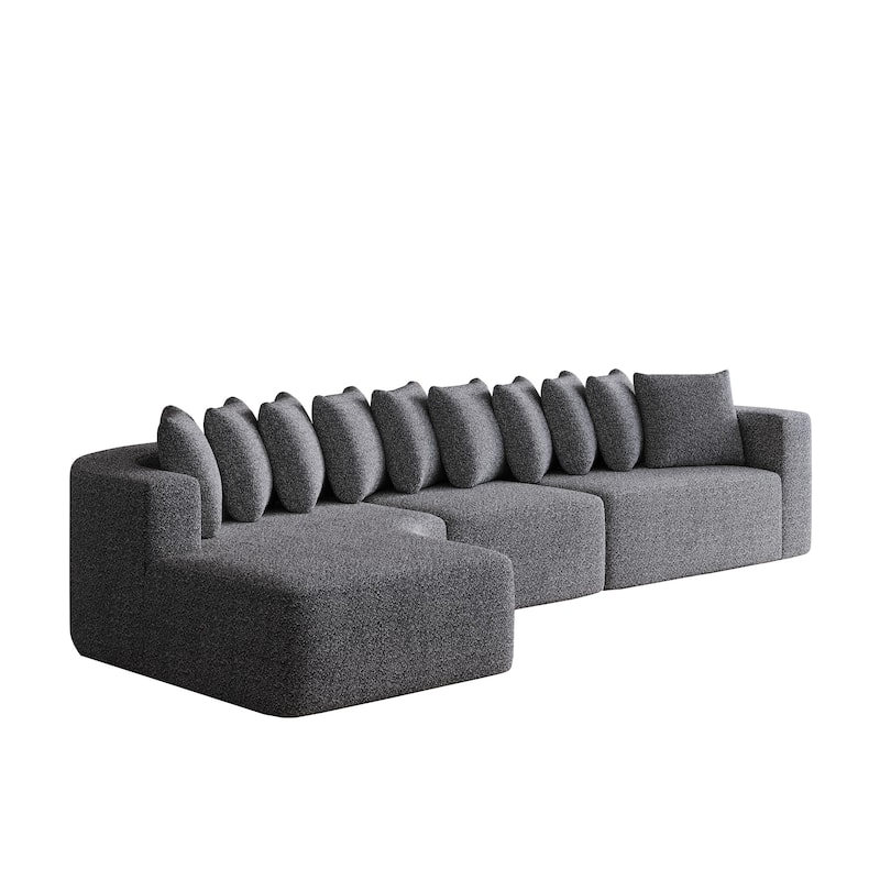 Chenille L-shaped Sectional Sofa with Curved Chaise Lounge and Piloows