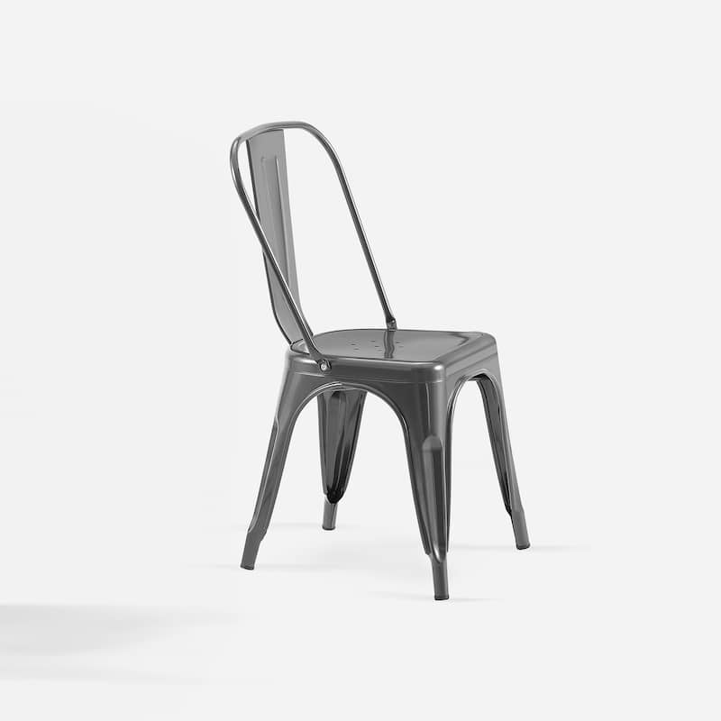 18" Modern Industrial Metal Stackable Grey Dining Chair, 2PCS - 18" W X 18" D X 33" H