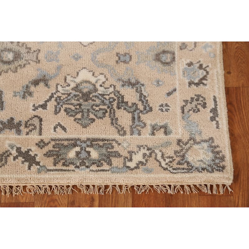 Earth Tone Oushak Indian Runner Rug Hand-Knotted Wool Carpet - 2'6" x 7'11"