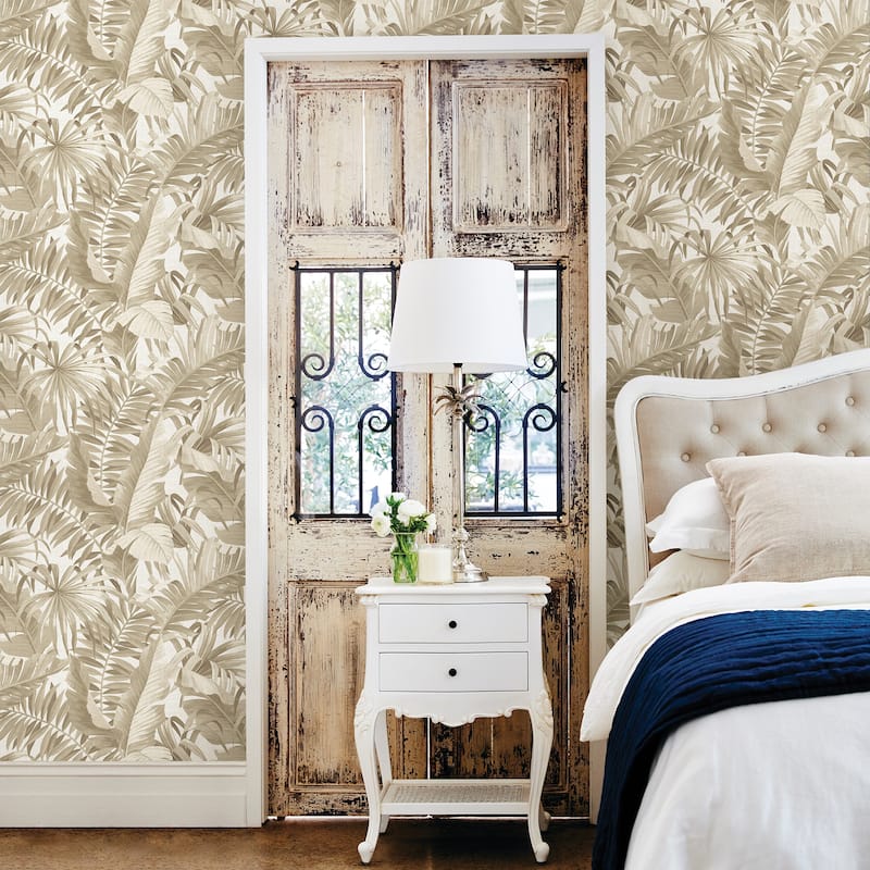 A-Street Prints Alfresco Taupe Palm Leaf Wallpaper