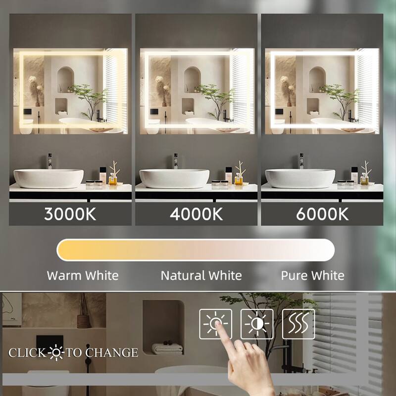 Extra Large LED Lighted Bathroom Mirror Wall Anti-Fog Dimming Led Vanity 48x 36 Inch