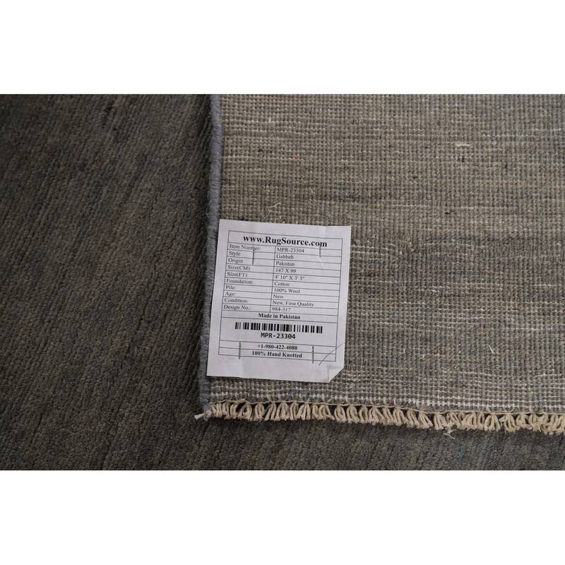 Solid Gray Gabbeh Modern Foyer Rug Hand-Knotted Wool Carpet - 3'3"x 4'10"