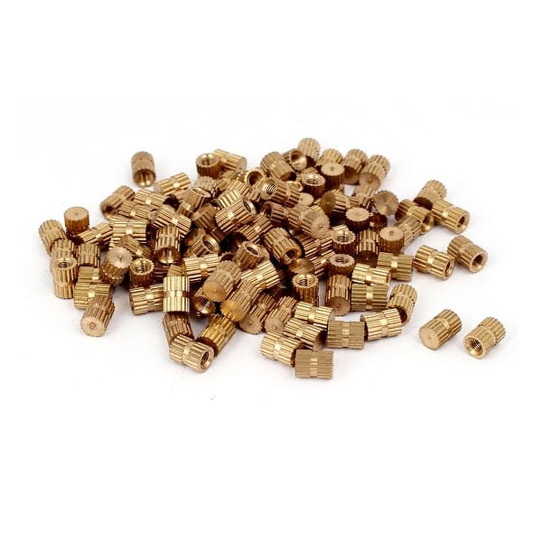 M3 x 7mm 5.3mm OD Brass Injection Molding Insert Knurled Thumb Nut 100PCS Brass Tone Bed