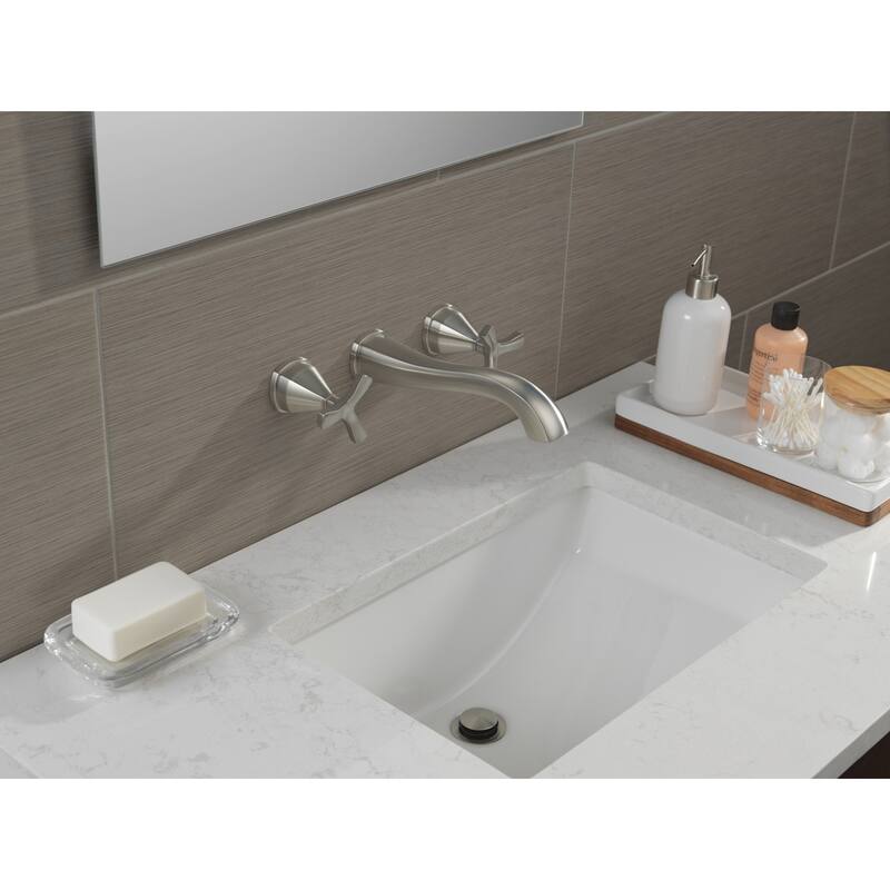 Delta Stryke 1.2 GPM Wall Mounted Widespread Bathroom Faucet with