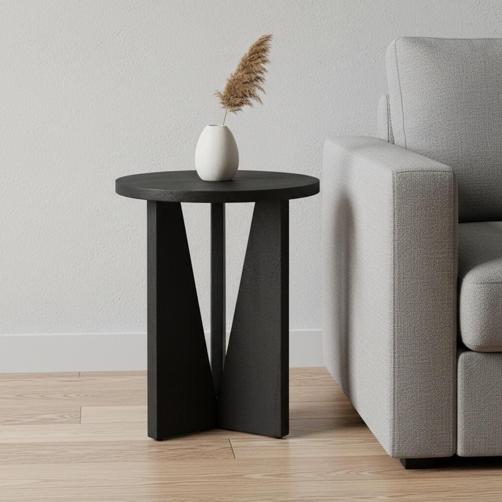 HomeRoots 18" Black Solid Wood and Wood Tray Table - 18.00 in. x 22.50 in. x 18.00 in.