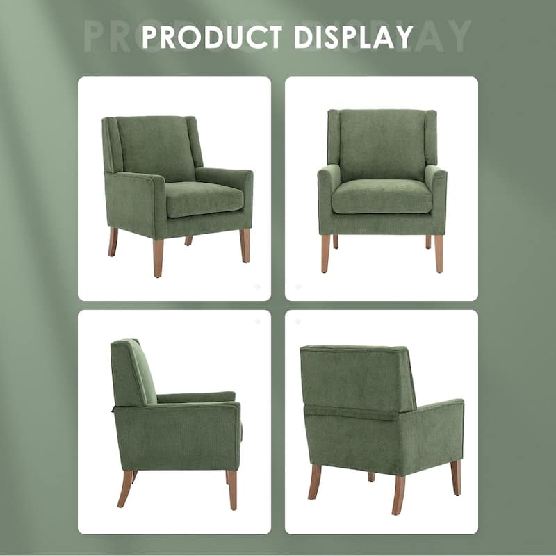Mid-Century Linen Wing Chair - Tailored Channel Tufting & Walnut Tapered Legs, Compact Accent for Reading Nooks