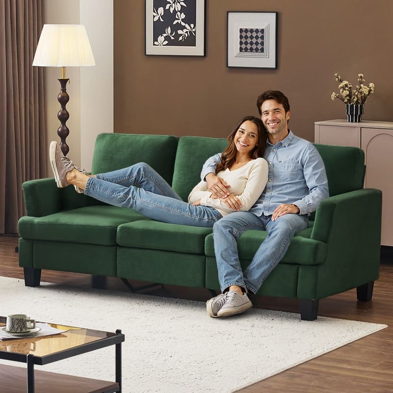 83.5" Upholstered Square Arm Suede Sofa