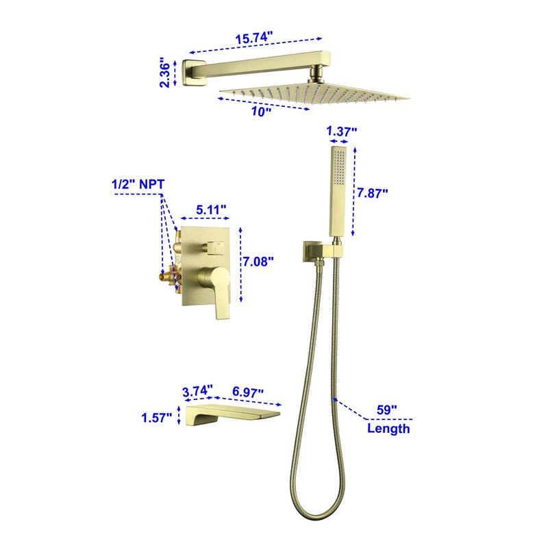 Wall Mount Tub Shower Faucet Set With Hand Shower Complete Shower System With Tub Spout With Pressure Balance Valve
