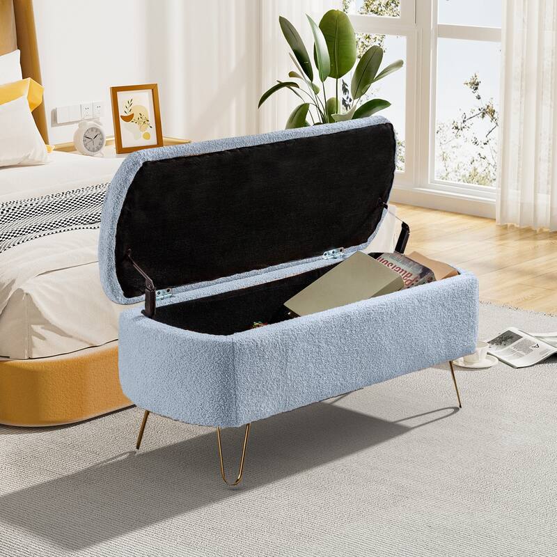 Ouyessir Modern Sherpa Storage Bench, Ottoman with Storage