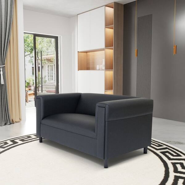 Coast to Coast Sofas Mid Century Modern Loveseat Sofa Faux Leather Solid Wood Frame Upholstered