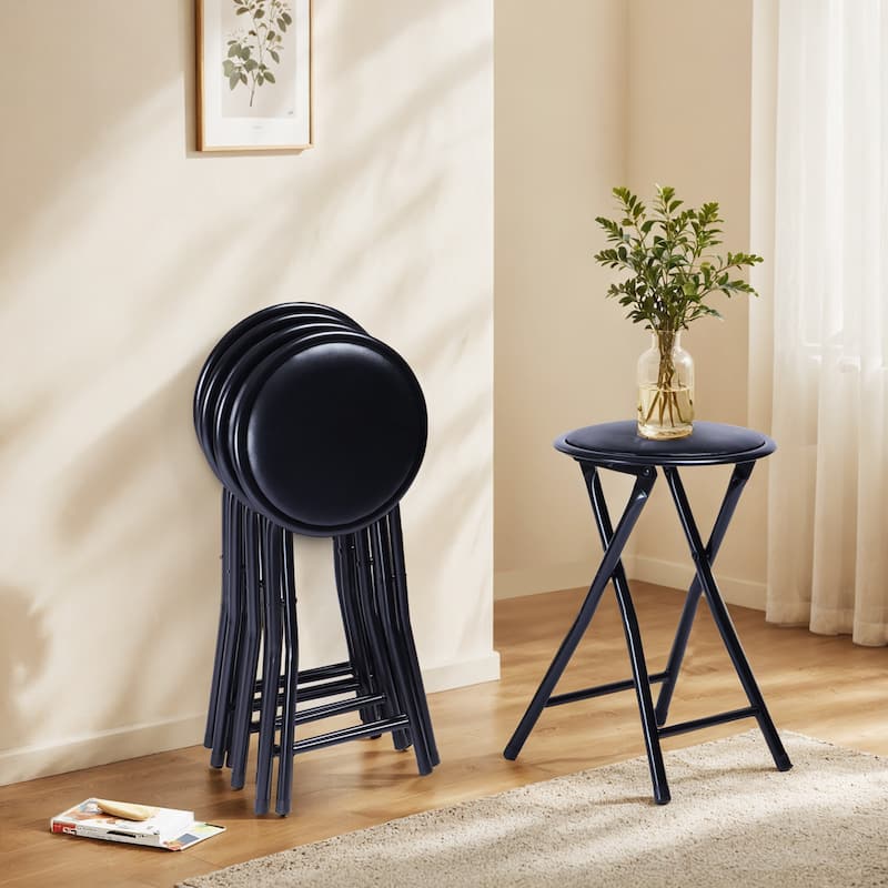 Homy Casa Outdoor Folding Barstool, Black PVC Seat, Picnic， Patio Stool