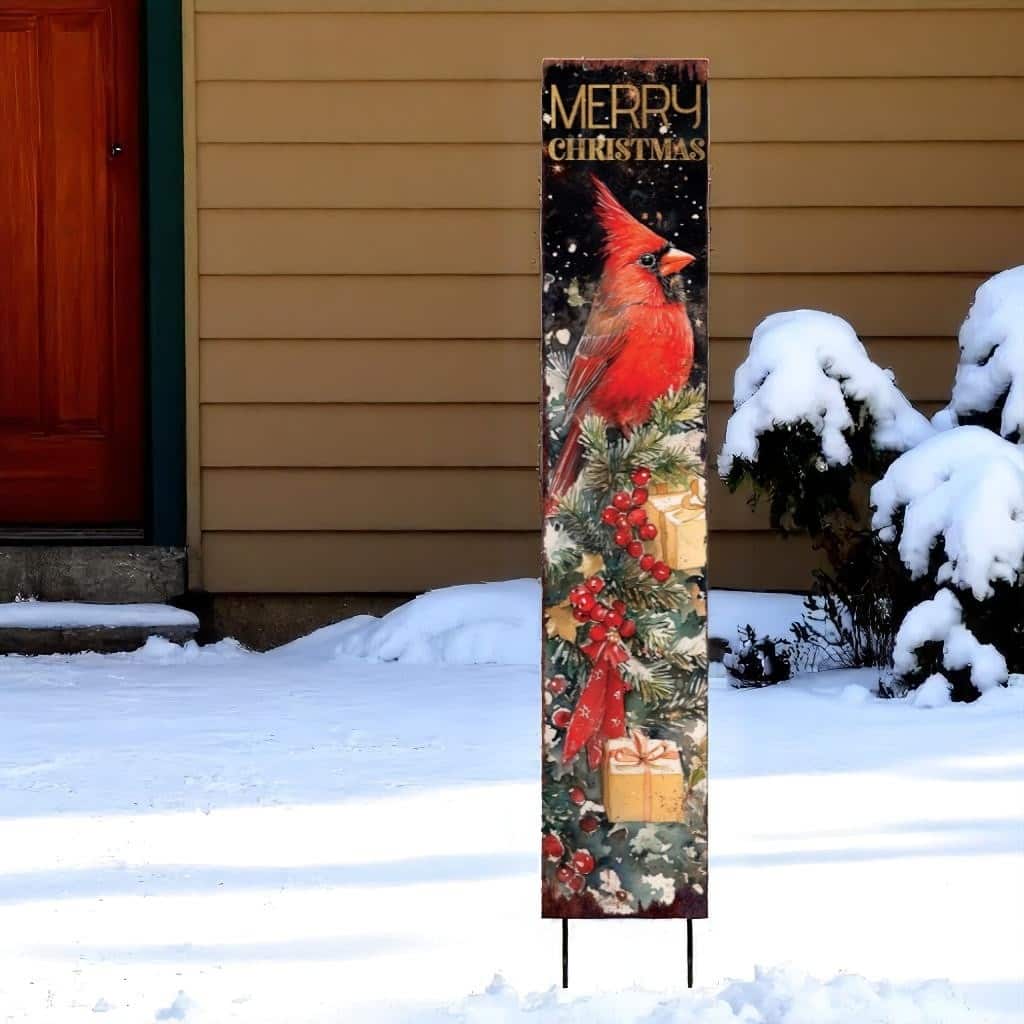 HomeRoots 42" Black And Red Solid Wood Merry Christmas Cardinal Garden Stake