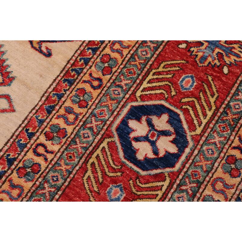 Tribal Super Kazak Aden Natural/Red Hand Knotted Wool Rug - 8'9'' x 11'8''