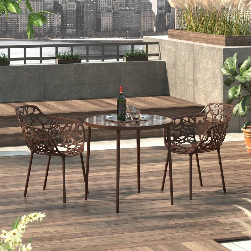 Devon Outdoor Bistro Aluminum Dining Table with Floral Cutout and Weather Resistant for Patios & Garden - 29 x 31.1