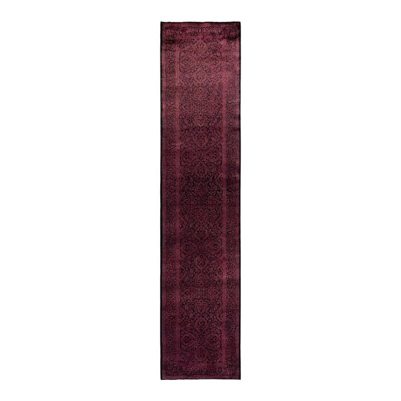 Overton Hand Knotted Wool Vintage Inspired Modern Contemporary Overdyed Black Runner Rug - 2' 6" x 11' 10"