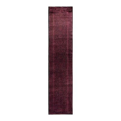 Overton Hand Knotted Wool Vintage Inspired Modern Contemporary Overdyed Black Runner Rug - 2' 6" x 11' 10"