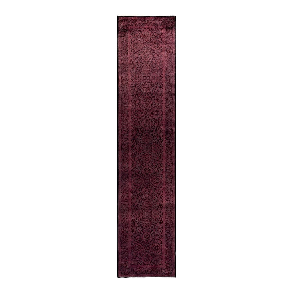 Overton Hand Knotted Wool Vintage Inspired Modern Contemporary Overdyed Black Runner Rug - 2' 6" x 11' 10"