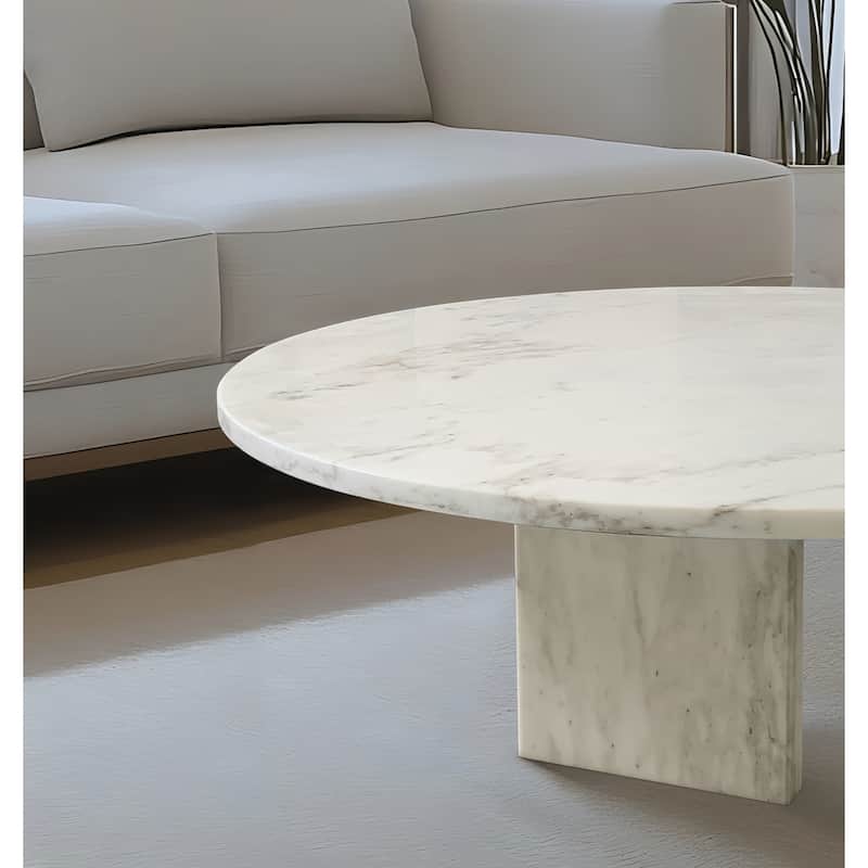 Roomfitters Round Marble Coffee Table, Natural Stone Living Room Table, Solid Marble Accent Table, Modern Design