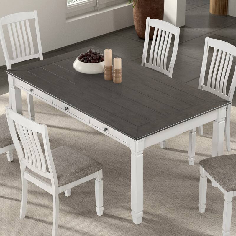 Furniture of America Badvard Farmhouse Rustic White 72-inch Dining Table with Drawers