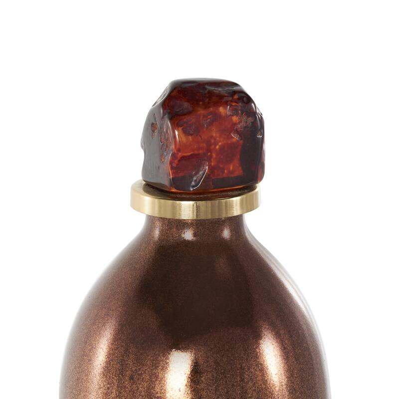 Copper Glass Speckled Ombre Living Room Decorative Jars with Textured Top Knob and Gold and Beige Accents