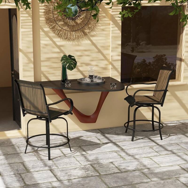 Outdoor Bar Stools Set of 2, 360° Swivel Bar Height Chairs - Tan