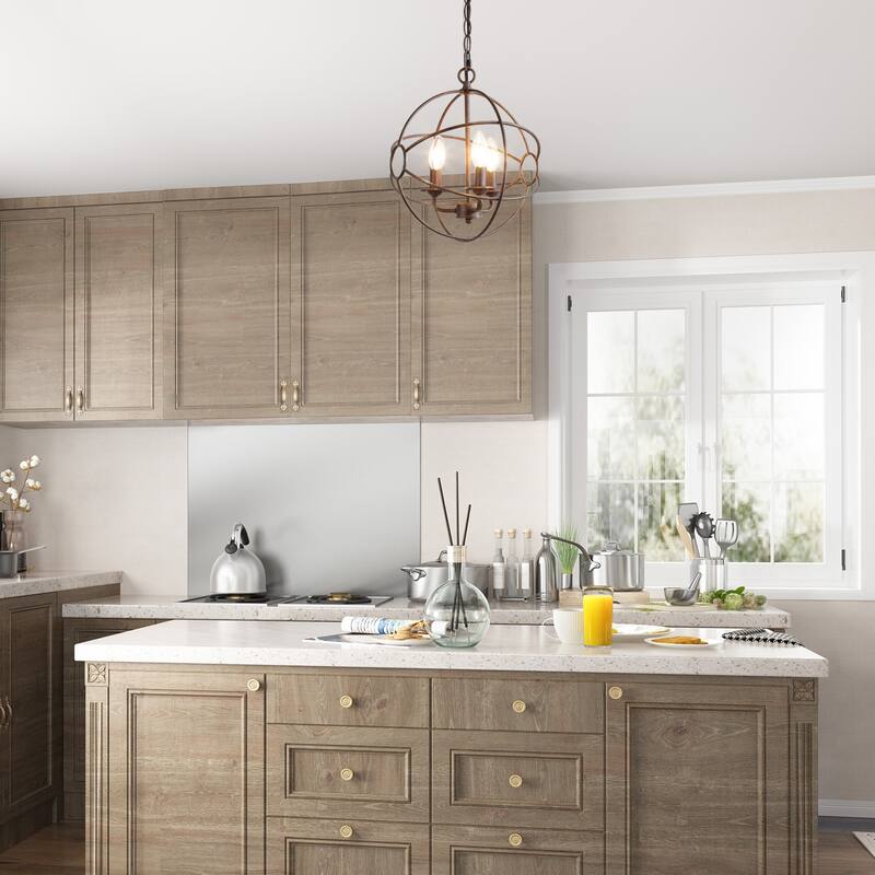 Farmhouse Rustic 3-Light Metal Globe Chandelier Pendant Light for Kitchen Island Dining Room - 12"W x 14"H