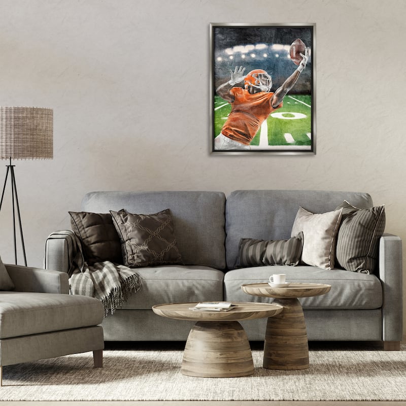 Stupell Athlete Catching Football Framed Floater Canvas Wall Art Design By Kim Allen