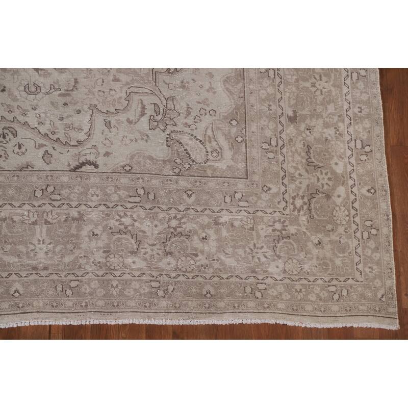 Hand Knotted Oriental 100% Wool Carpet Traditional Floral Beige & Ivories Kashan Area Rug - 12' 1'' X 9' 5''