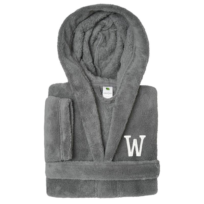 Sweet Kids 100% Polyester SUPER PLUSH Double Brushed Hooded Bathrobe with White Bookman Monogram - Large - W