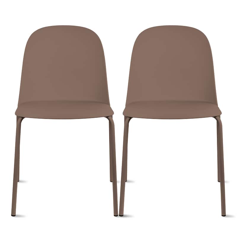 Set of 2 Plastic Dining Chairs For Kitchen Office Business Cafe Guest Waiting Room Event Party Outdoor Patio Hotel - Brown
