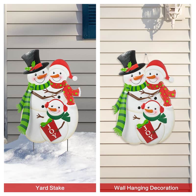 Glitzhome Metal Christmas Snowman Nutcracker Gnome Family Yard Stakes Wall Decor