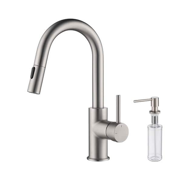 slide 2 of 10, Single-Hole Pull-Down Kitchen Faucet with Sprayer and Magnetic Docking Brush Nickel W/ Soap Dispenser