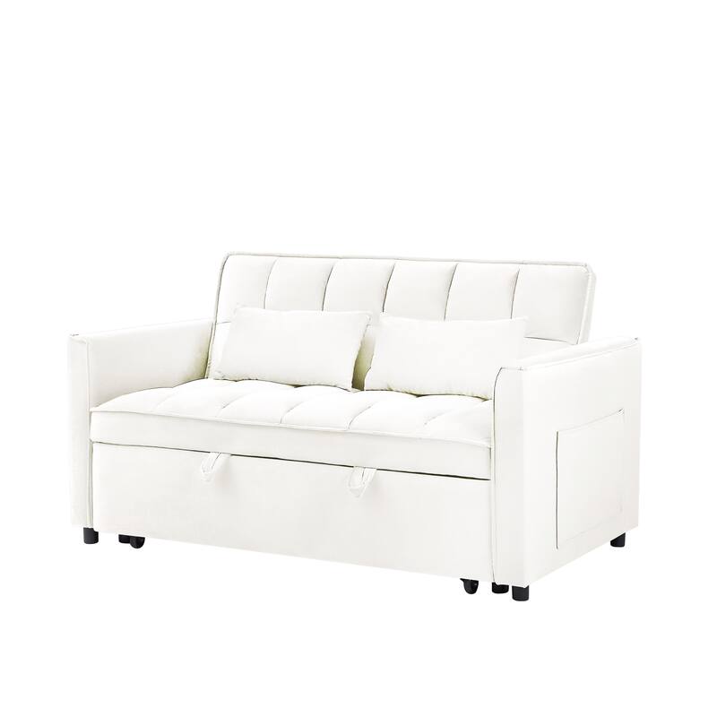 Modern Velvet 55.1" Futon Sofa Bed - Adjustable Backrest, Storage Bag, and Soft Pillows for Ultimate Comfort
