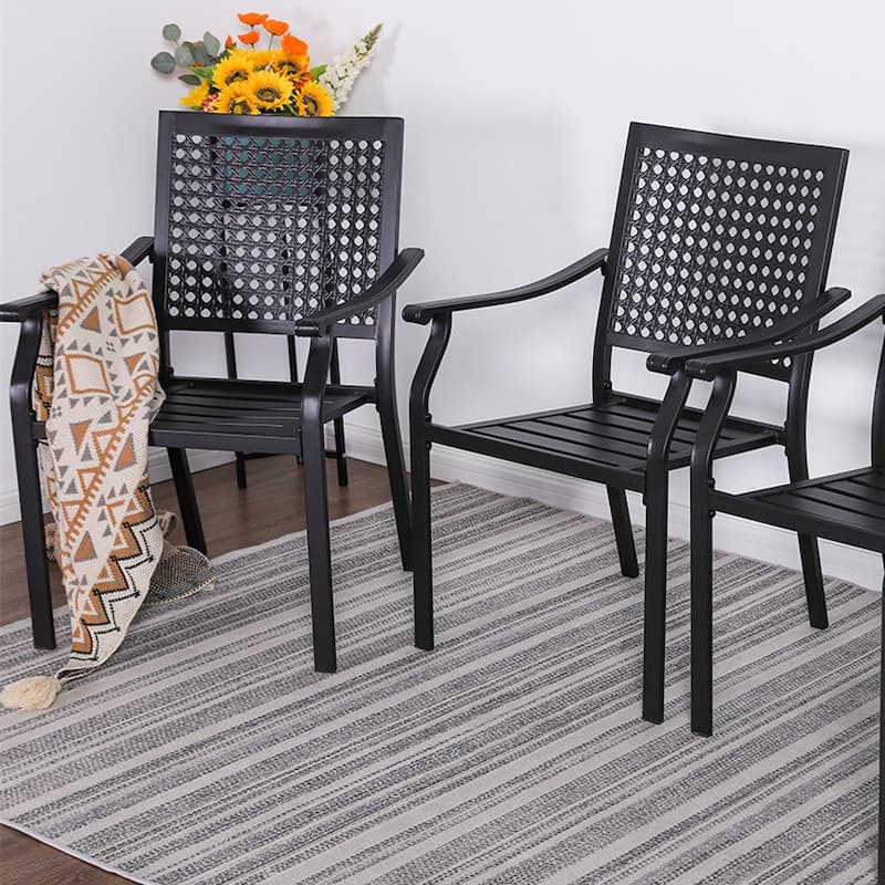 MAISON ARTS 7-Piece Patio Dining Set , Large Round Dining Table with Umbrella Hole & Metal Swivel Dining Chairs