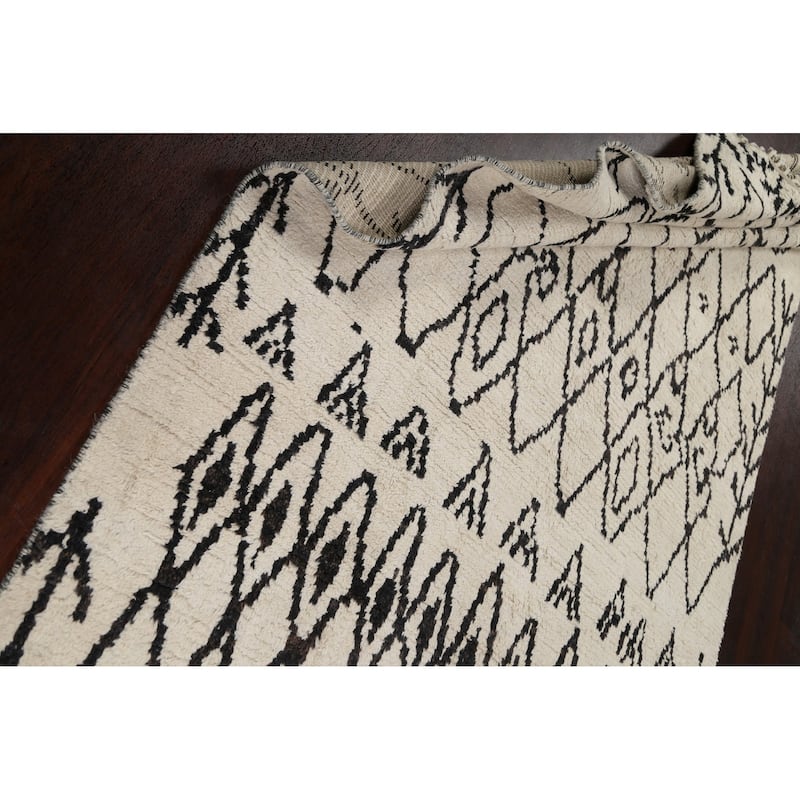 Geometric Moroccan Oriental Area Rug Hand-knotted Wool Carpet - 6'1" x 12'3"