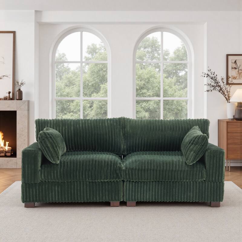 Plush Corduroy Upholstered Modular Sectional Sofa with Pillows