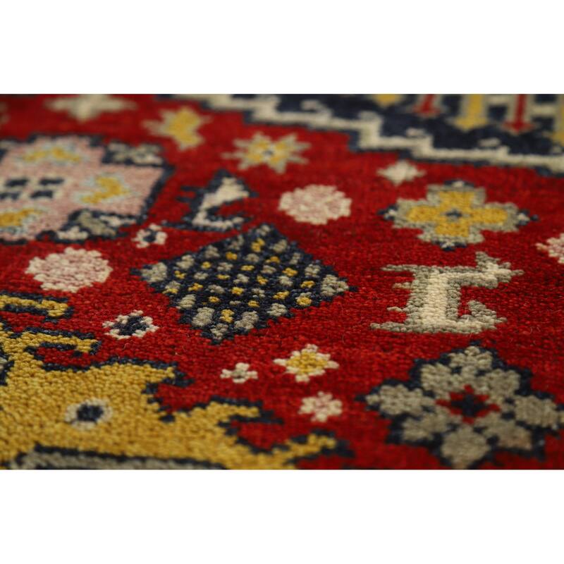 Green Geometric Viss Indian Area Rug Hand-Knotted Wool Carpet - 8'7" x 11'9"