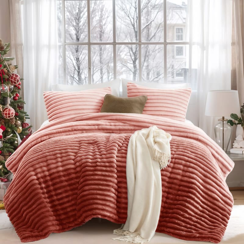 Chelsea Square Avril Fluffy Ribbed Plush Comforter Set - Blush Ombre - Twin