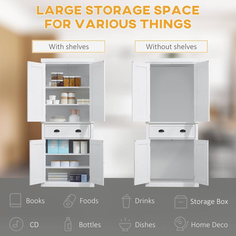Tall Pantry Cabinet Kitchen Cabinet with Adjustable Shelves and Drawer, Buffet Storage Cabinet Organizer
