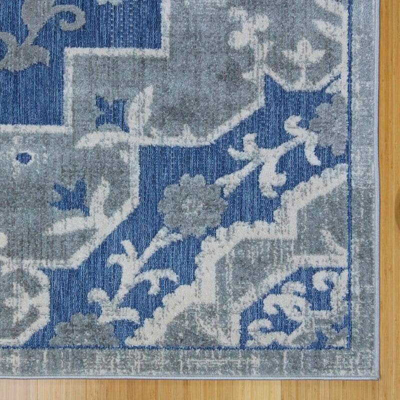 Gertmenian Fosel Arasi Blue Grey Bohemian Mandala High-Low Indoor/ Outdoor Area Rug