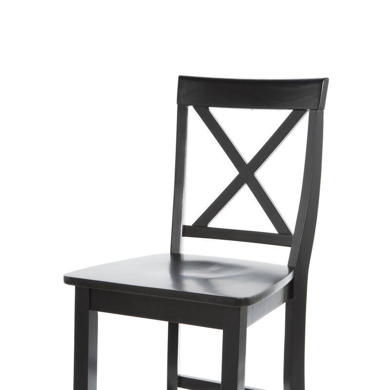 Set of 2 - X-Back Solid Wood 30-inch Barstools in Black Finish - 46.5" H x 18.5" W x 22.5" D