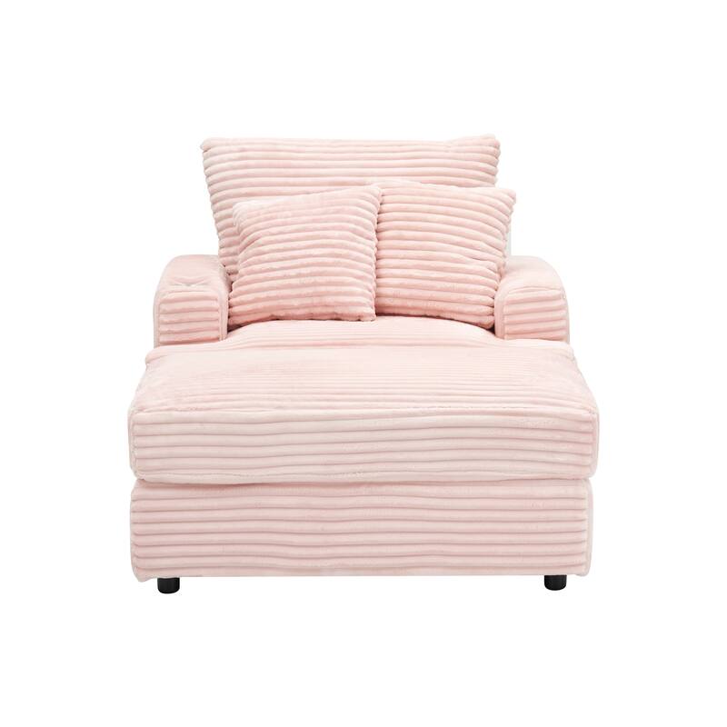 39-inch Pink Corduroy 1-Seater Spring Upholstered Armchair and Ottoman Set with Cup Holder
