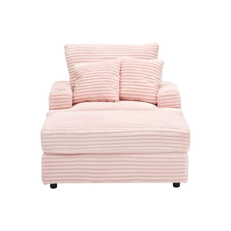 Pink Corduroy Armchair Sofa with Ottoman and Cup Holder