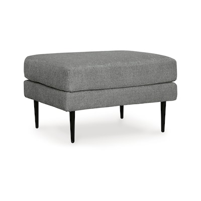 Haez Ottoman, Charcoal Gray Polyester, Tapered Black Legs, 30 Inch