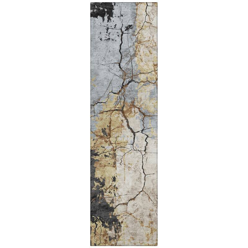 Machine Washable Indoor/ Outdoor Modern Crackle Chantille Rug