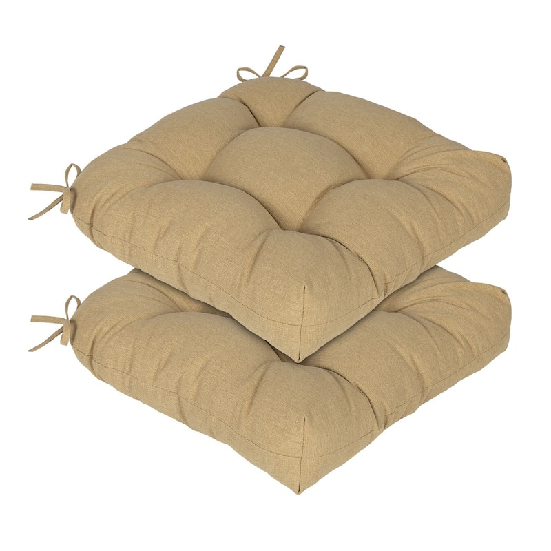 Aoodor 19x19x5 Inch Tufted Outdoor Chair Cushions, Water and Fade Resistant Polyester Dining Chair Pads with Ties, Set of 2 - Brown