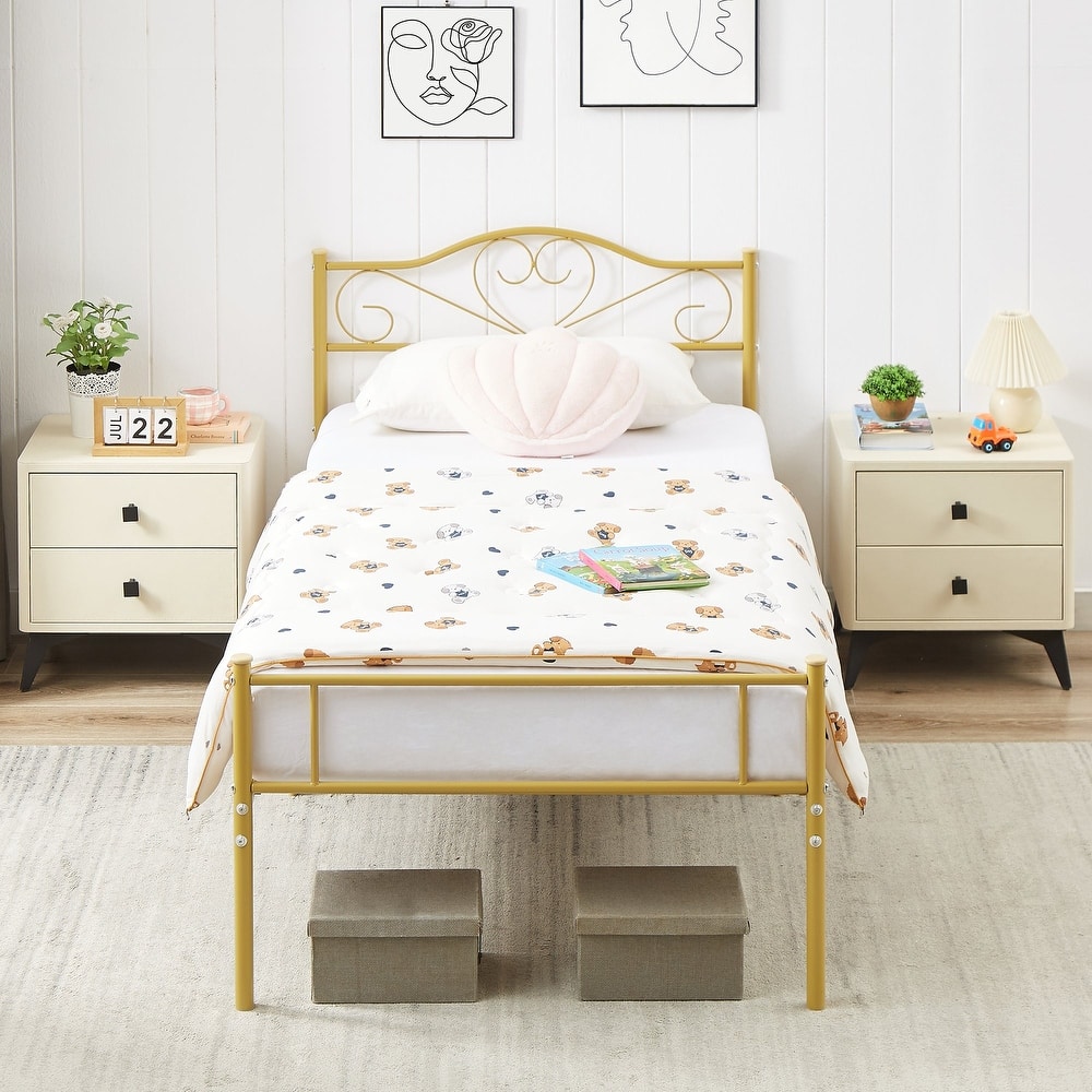 Javlergo Metal Platform Bed Frame with Modern Headboard, No Box Spring Needed