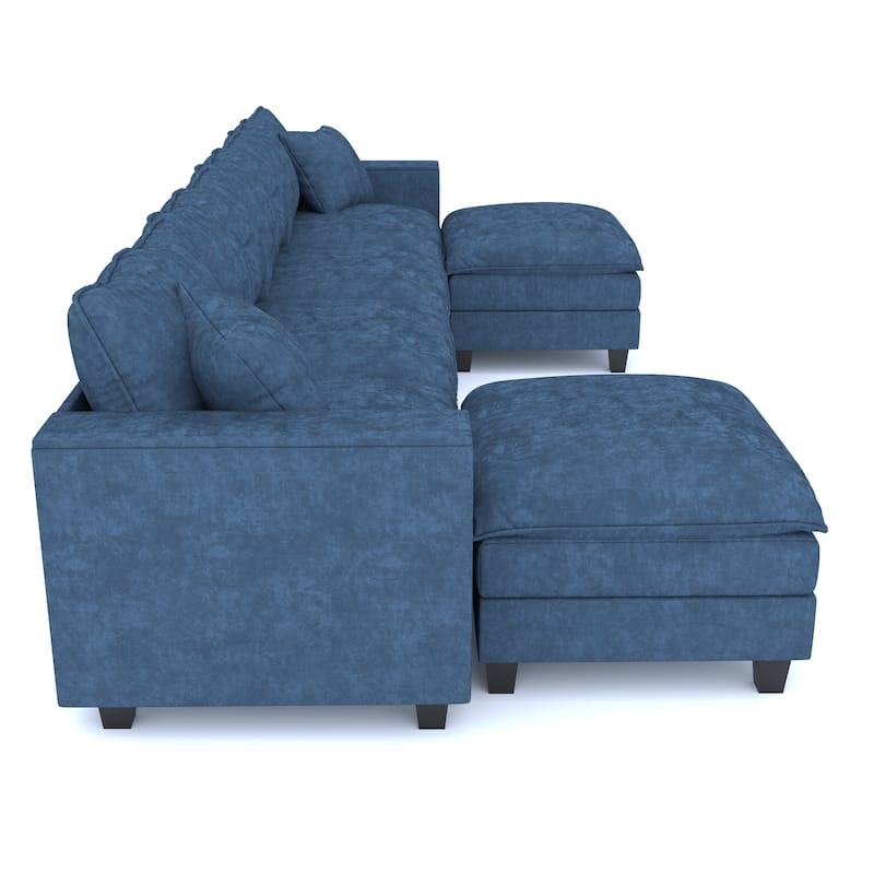 GDFStudio - Elara Luxe 137'' U-Shaped Corner Couch with Armrest Storage, Deep Seat Comfy Chenille for Living Room