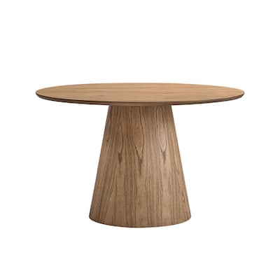 (Only Table)47.24" Round Modern Style MDF Wood Dining Table, Stylish Leisure Desk with Sturdy Cylindrical Base - Natural Ash